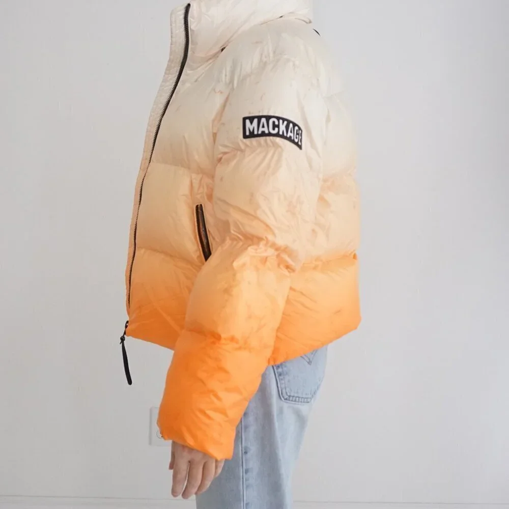 MACKAGE Evie Ombré Sunset 90% Duck Down Feather Cropped Puffer Jacket S - Picture 3 of 16